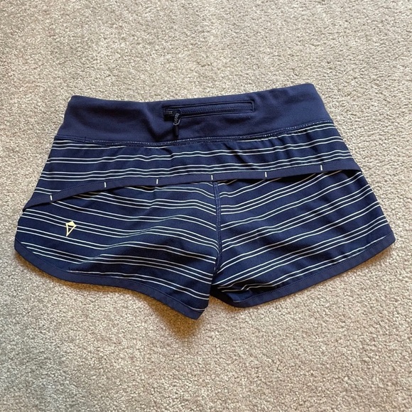 ivivva lululemon Shorts Girls Youth 8 Blue Stripe Pull On Lightweight Zip Run - Picture 2 of 13
